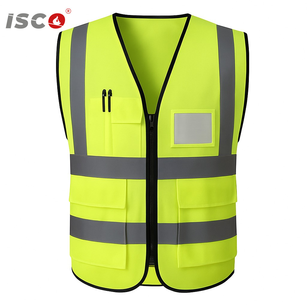 high visibility safety vest multi pocket yellow