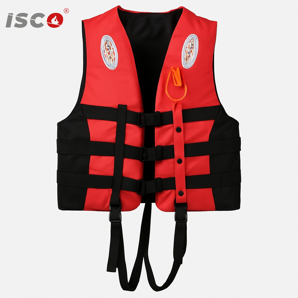 life safety vest red black