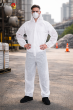 أوفرهول (بدلة عمل) واقٍ باللون الأبيض للاستخدام لمرة واحدة