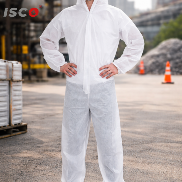 أوفرهول (بدلة عمل) واقٍ باللون الأبيض للاستخدام لمرة واحدة