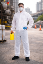 أوفرهول (بدلة عمل) واقٍ باللون الأبيض للاستخدام لمرة واحدة