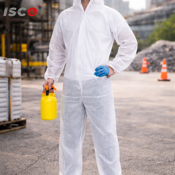 أوفرهول (بدلة عمل) واقٍ باللون الأبيض للاستخدام لمرة واحدة